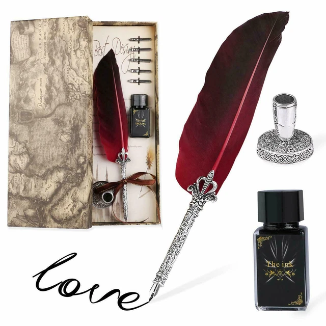 Walfront Calligrafia Inglese Feather Dip Penna d'oca Penna di Scrittura Set di Inchiostri