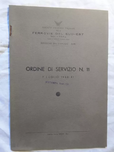 Societa' Anonima Italiana Per Le Ferrovie Del Sud - Est  : Fascicolo Del 1933 !