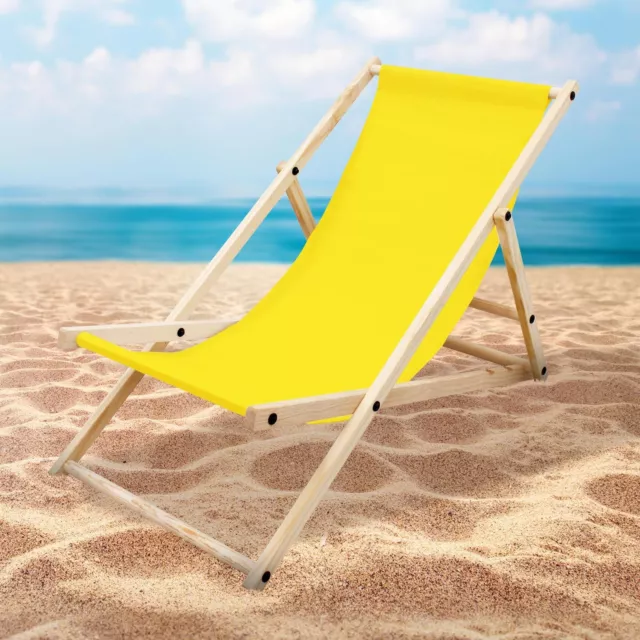 SEDIA A SDRAIO lettino da spiaggia in legno e tessuto giallo pieghevole 120  kg EUR 45,99 - PicClick IT