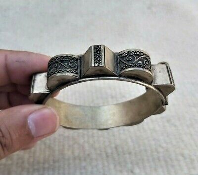 RARE Extremely Ancient Viking Cuff Bracelet Silver Color ORNAMENT Old Artifact