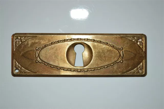 Original antique pressed brass escutcheon plate keyhole chest furniture KP14