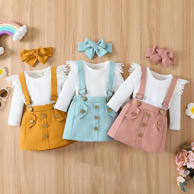 Newborn Baby Girl Ribbed Ruffled Lace Romper Tops Skirt Dress Outfit Set Clothes