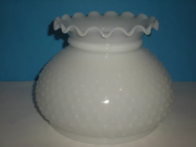 8" vtg Milk Glass Hobnail Student Lamp Shade Ruffle Top 7" Fitter n1