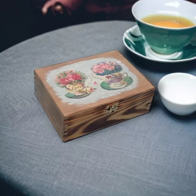 Large Wooden Tea Box, Tea Bags Storage Box Handmade Tea Box Woden gift, Rustic b