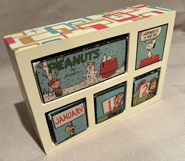 PEANUTS WOOD BLOCK Perpetual Desk Calendar Hallmark Charlie Brown Snoopy  Vintage $34.95 - PicClick