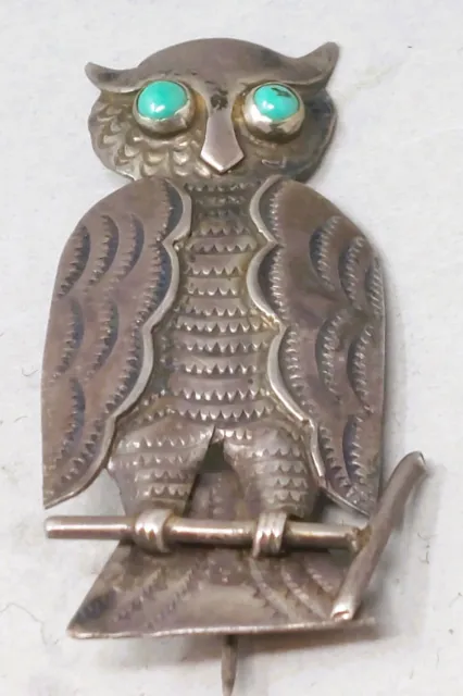 Vintage Navajo Sterling Silver and Turquoise Owl UITA 22 Brooch / Pin