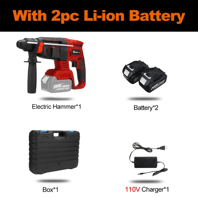 CORDLESS ELECTRIC ROTARY Hammer Drill Demolition SDS Hand Tool Kit ＆ 2