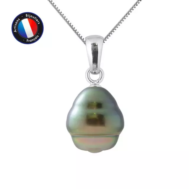 Collier Chaîne Vénitienne en Argent et Pendentif Perle de Tahiti Cerclée