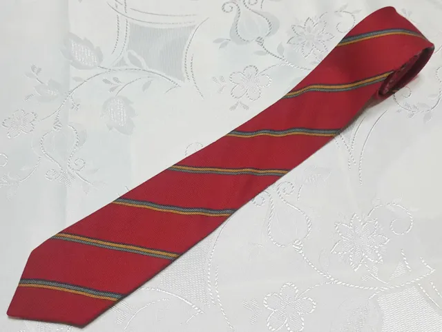 Gents  Vintage Authentic Lanvin Paris Striped Art Red Wool Silk Men's Neck Tie