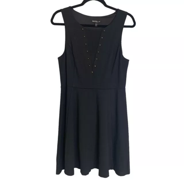 Express A-line Black Dress With Mesh V-Neck And Stud Sleeveless Size Large