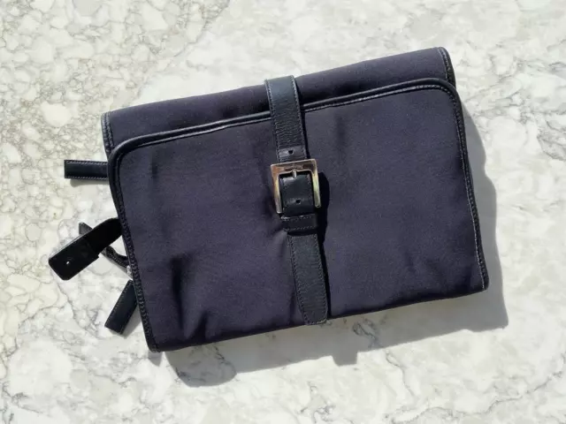 Salvatore Ferragamo Black Buckle Nylon/Leather Toiletry Bag Travel/ Cosmetic Bag