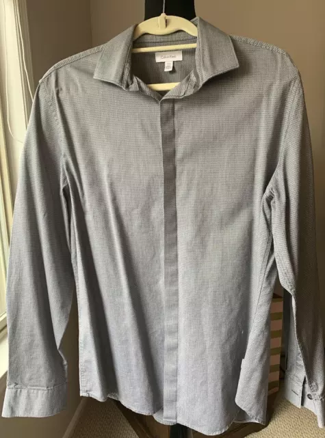 Calvin Klein Men's Gray Long Sleeve Tailored Button Down Shirt L