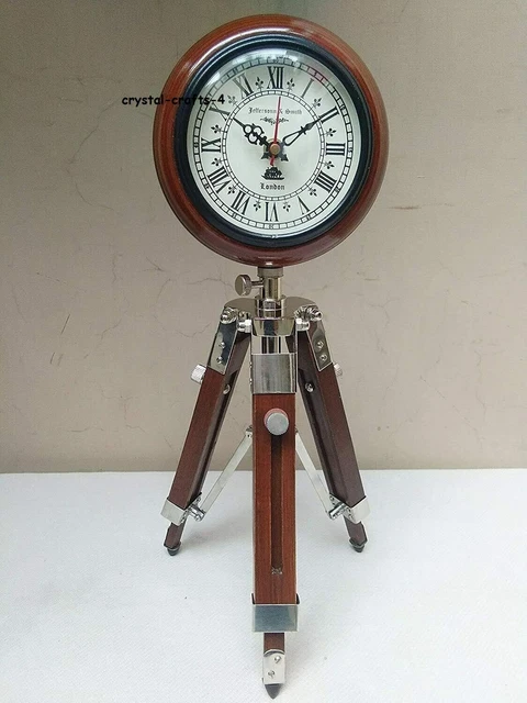 Antik Holz Römische Nummer Uhr Mit Dreibeinstativ Nautisch Heim Dekor