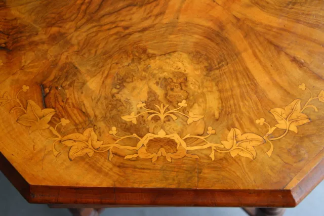 Antique 19th century occasional table marquetry inlaid burl walnut 1890 original