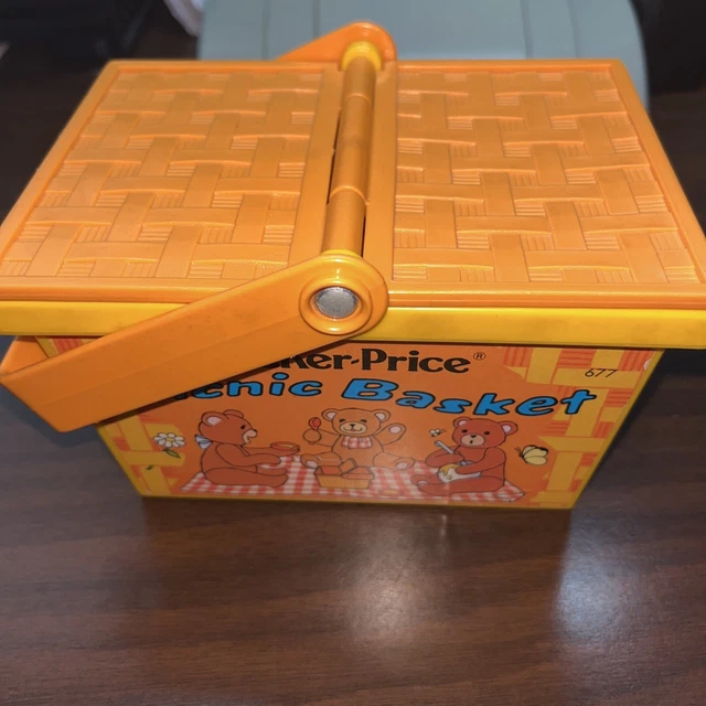 FISHER PRICE PICNIC Basket Teddy Bear Pail Bucket Snack Container Toy