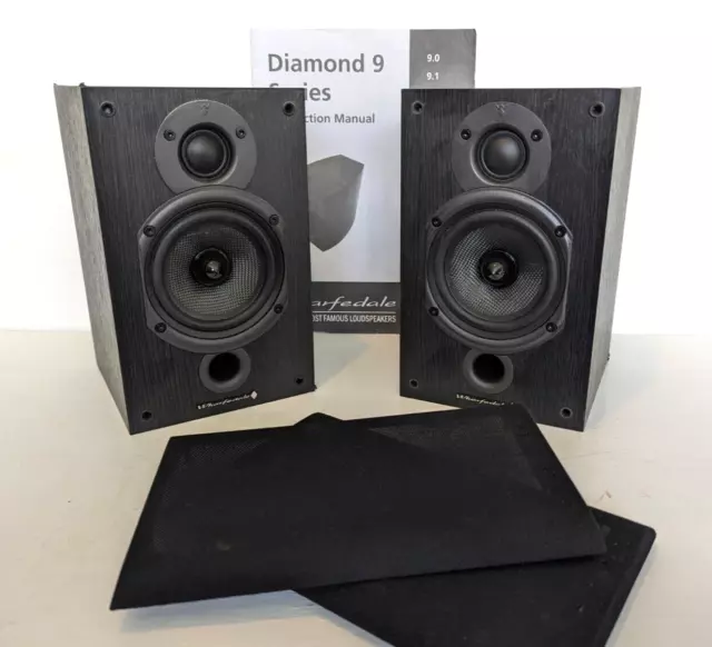 WHARFEDALE DIAMOND 9.0 BOOKSHELF SPEAKERS Black Ash 75W 6Ω Surround Monitor