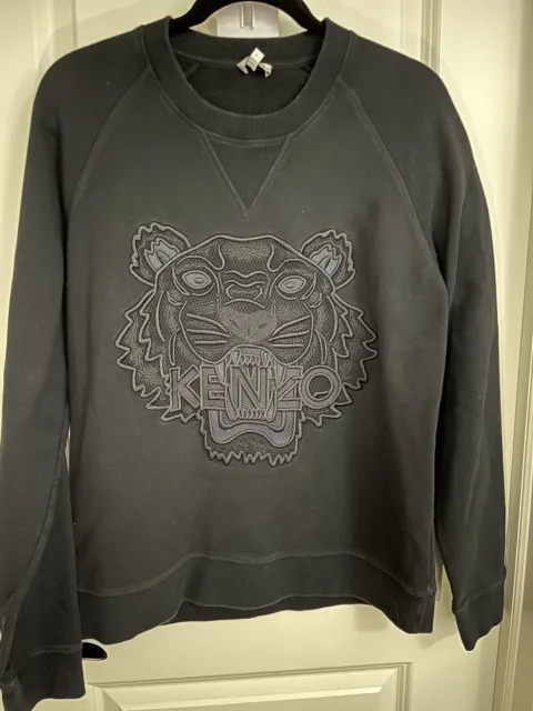 Kenzo Mens Black Graphic Tiger Print Cotton Long Sleeve Sweatshirt Size XL