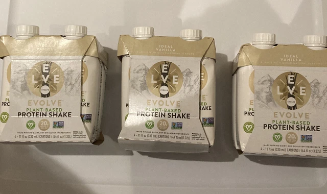 Lot Of 3 - Evolve - Plant Based Protein Shake - Ideal Vanilla - 4 Pk - BB 01/22