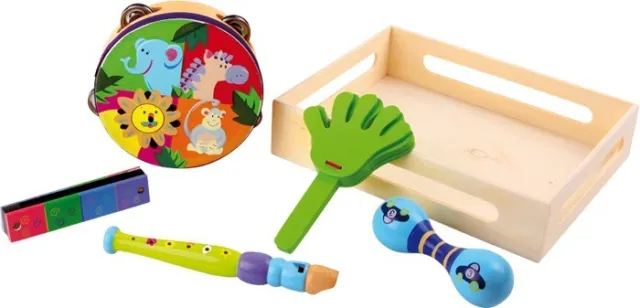 Musikset Safari aus Holz für Kinder Instrumente Musik Set Tiere Spielzeug Neu