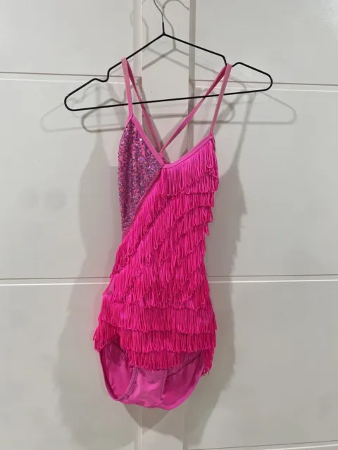 JAZZ COSTUME hot Pink Fringed Size 8 Adult  Dance