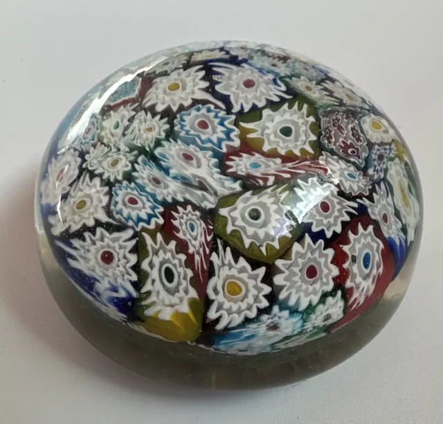 Vintage  Art Glass Millefiori Dome Paperweight Hand Blown 3.25" x2"