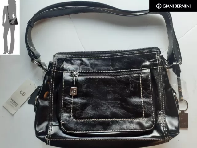 GIANI BERNINI GLAZED Black Leather Shoulder Crossbody Bag 13