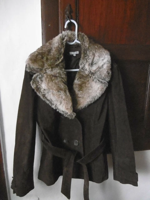 VESTE CROÛTE DE cuir col fourrure amovible Neuf Marque Eldys