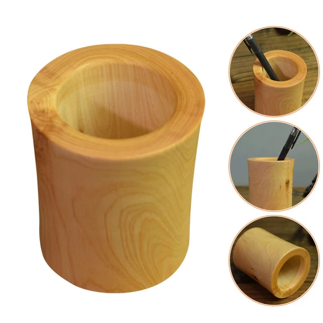Soporte de madera cepillo lápiz contenedor de almacenamiento escritorio rústico