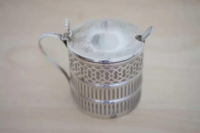 Vintage Antique Sterling Silver Mustard Pot And Spoon