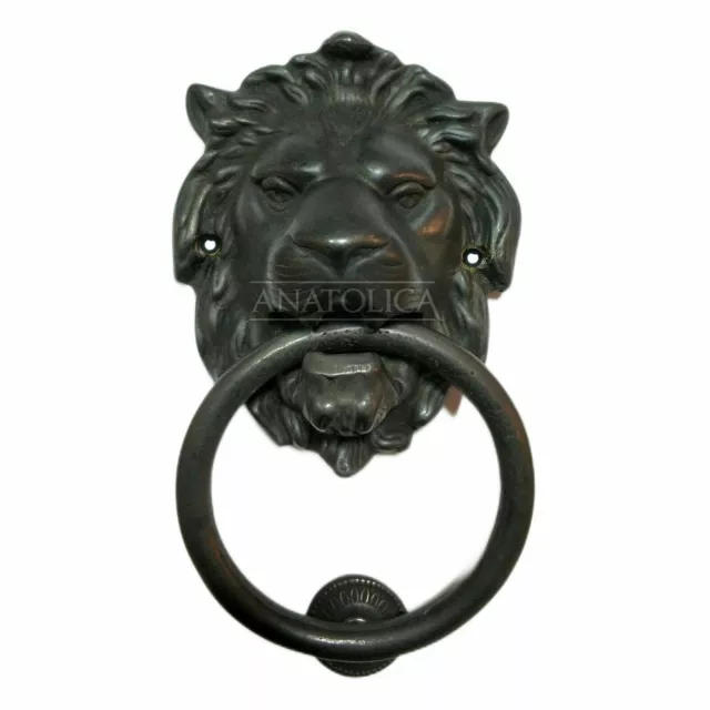 7.5" Large Regency Lions Head Solid Brass Door Knocker, Matte Black