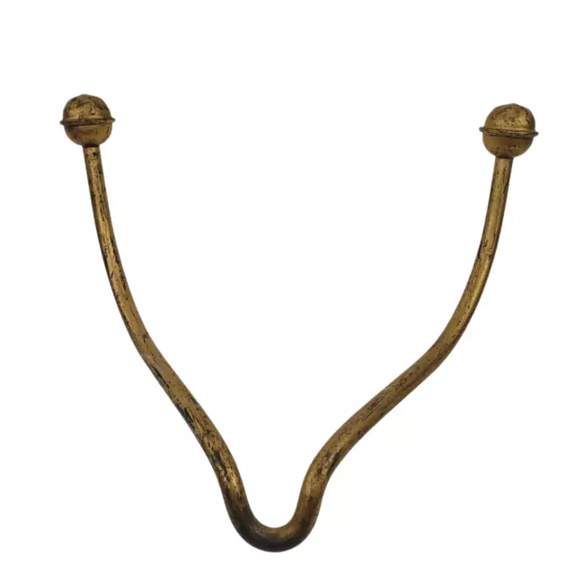 Antique Victorian Bent Gold Tone Iron Double Hall Tree Coat Hat Hook