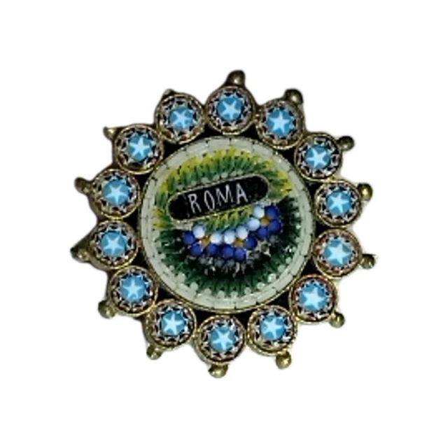 Broche micro mosaïque mandoline antique micro mosaic brooch grand tour XIXè