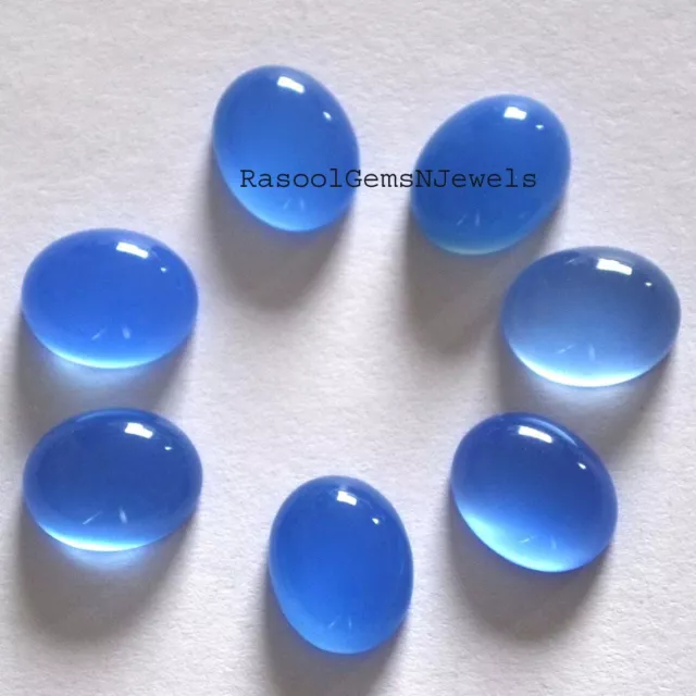 8x10 mm Oval Natural Blue Chalcedony Cabochon Loose Gemstone Wholesale Lot