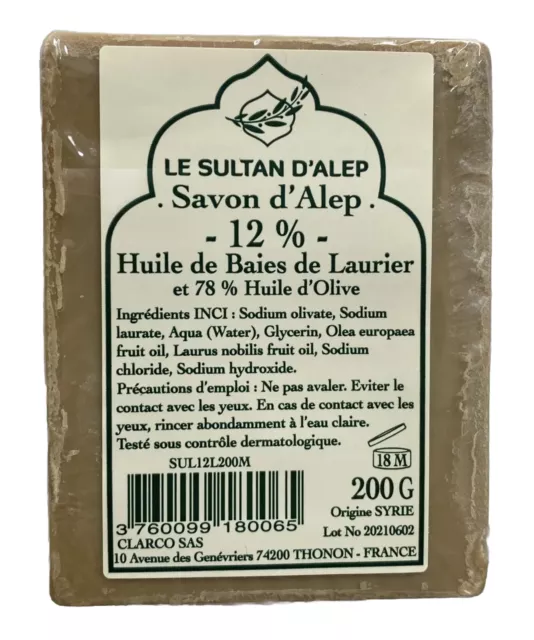 *Lot de 8* Savons Le sultan d’Alep 12% huile de baies laurier 78% huile d’olive