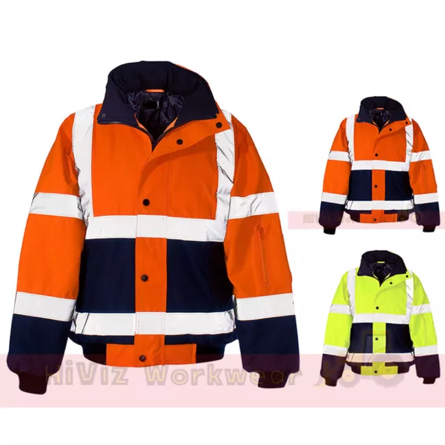 2 Ton Hi Viz Étanche Tempête Veste Bomber Rembourré Hommes Manteau Sécurité