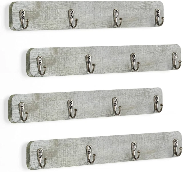 Set of 4 Wall Mounted Wood Key Hooks Holder Coat Racks Cup Rail for Entryway