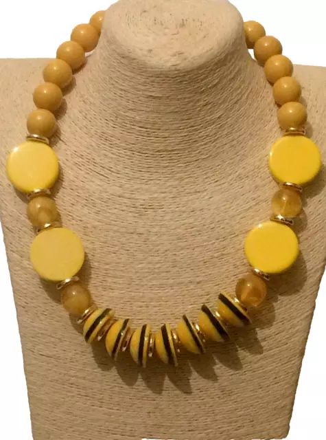 Womens Ladies Yellow Beaded Large Big Statement Fashion Costume Unusual Necklace