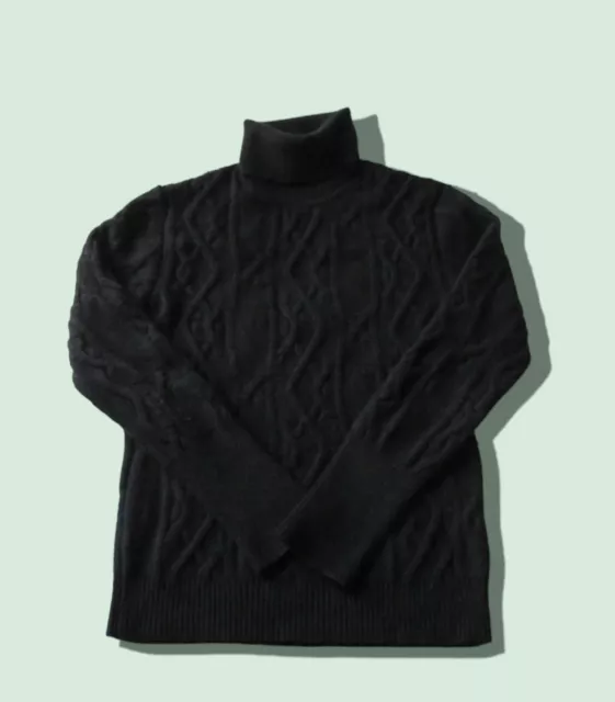 Men's Neil Barrett Black Distressed Grunge Cable Knit Turtleneck Sweater Italy 2