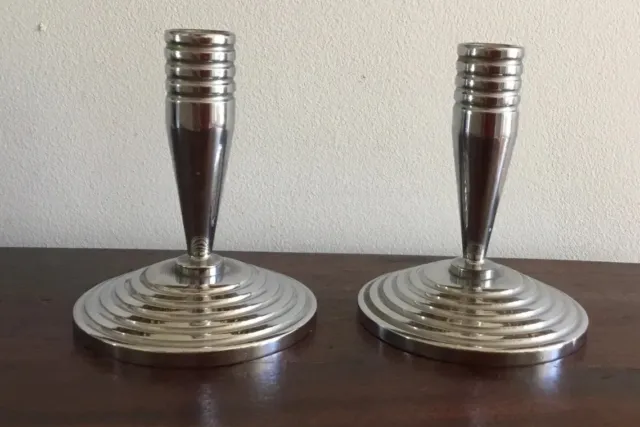 Gorgeous Pair  Of Silver Plated Candlesticks - Art Deco ?