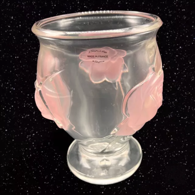 Teleflora Glass Heavy Vase Raised Puff Frosted Pink Roses Lead Crystal France 3
