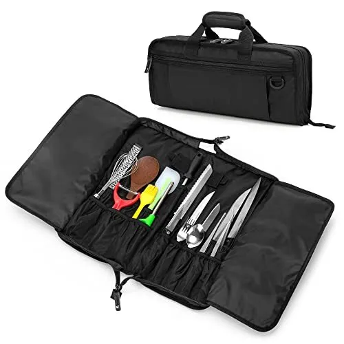 SAMDEW Chef Knife Bag with Lockhole & 17 + 6 Slots Knife Carrying Case for Pr...