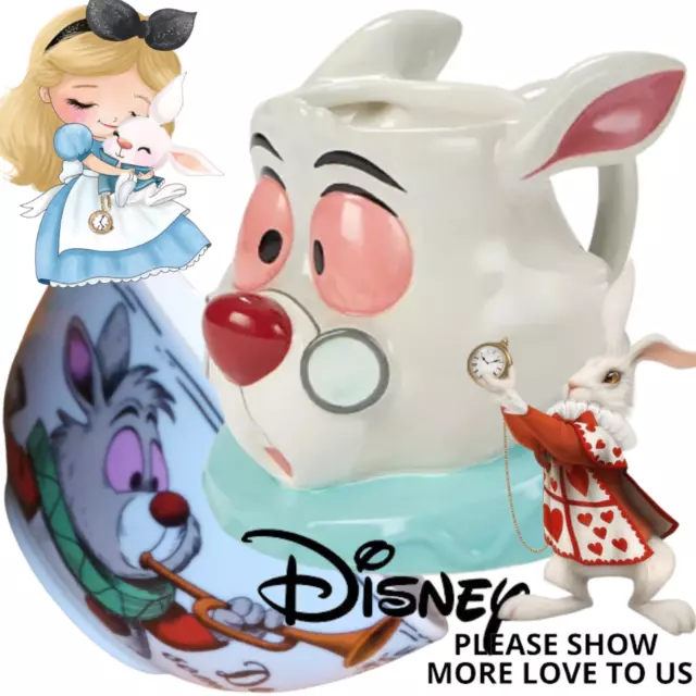 Disney Alice In Wonderland White Rabbit 3D Head Tea Cup X 1 &  Classic Bowl X 1