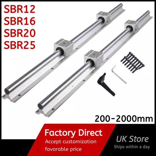 2X SBR12/16/20 Linear Rails Supported Sliding Guide + 4XSBR12/16/20/UU Block CNC