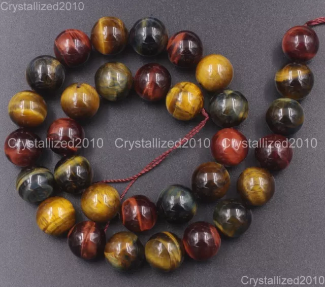 Natural Gemstone Multi-Color Tiger's Eye Round Beads 4mm 6mm 8mm 10mm 12mm 15'' 3