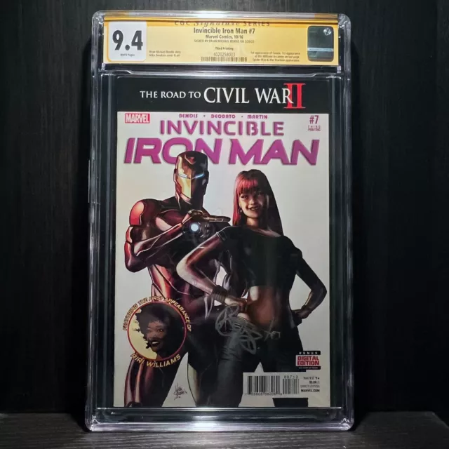 Invincible Iron Man #7 CGC SS 9.4 Signed Bendis 3rd Print 1st App. Riri Williams