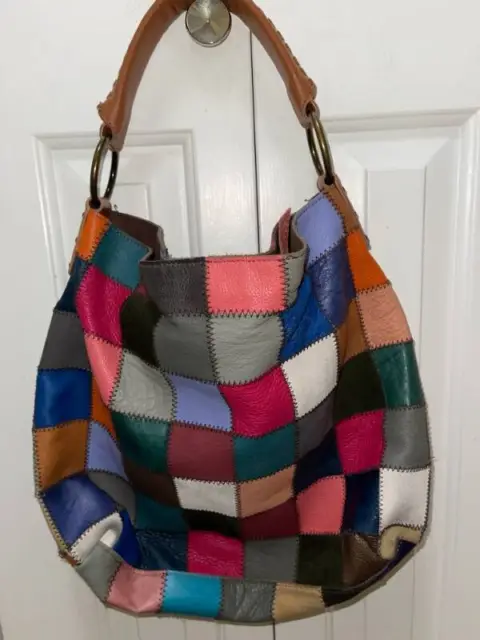 Women's KOOBA Patchwork Genuine Leather Hobo Tote Satchel Handbag-Size L-EUC