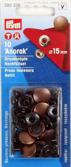 PRYM Nachfüllpackung Anorak Druckknöpfe 15 mm altkupfer 2