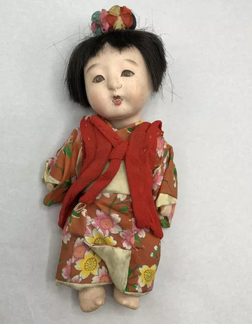 Vintage Japanese Ichimatsu Gofun Doll 8” /b
