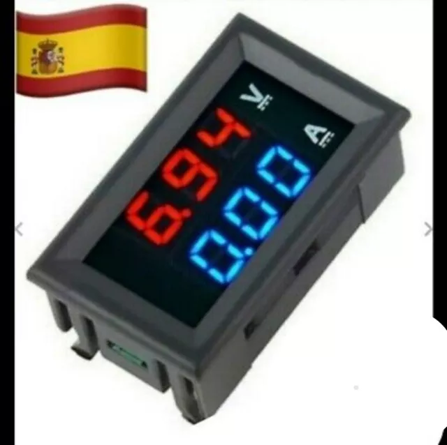 1 x Voltimetro-Amperimetro-100V-10A-Digital-DC-condisplay-Rojo-Azul color negro