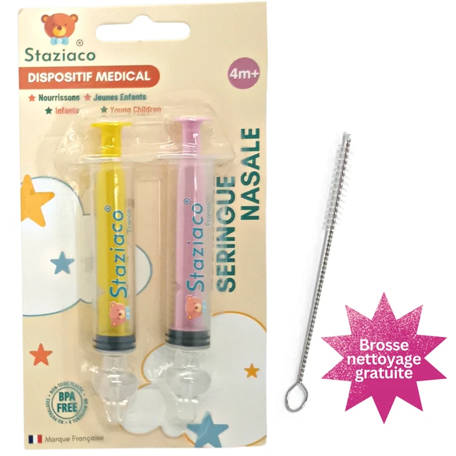 2 PCS Mouche bébé Staziaco, Seringue Irrigateur & Lavage Nasale Jaune & Rose